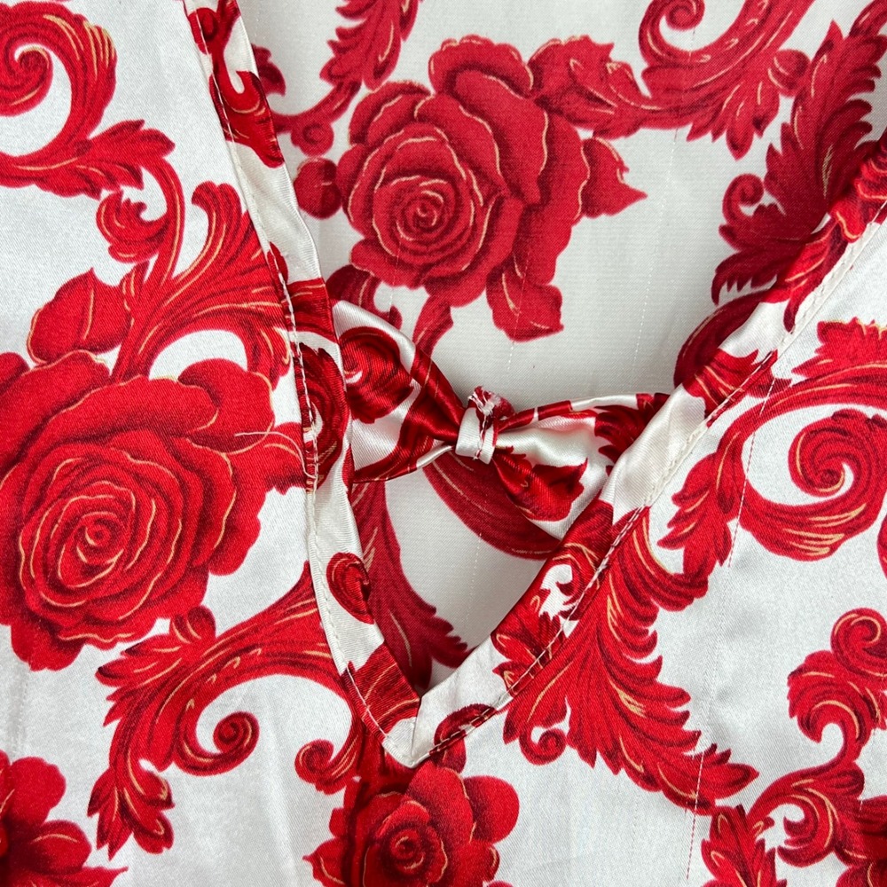 Intimate Moods Nightgown Womens M Satin Floral Baroque Red White Rose Sleepwear - Picture 5 of 7